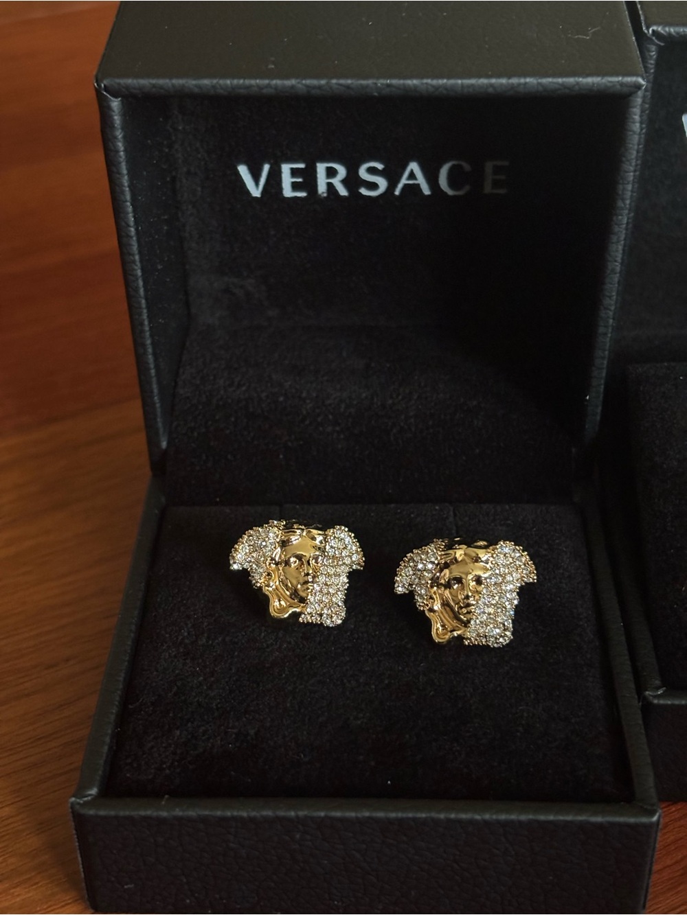 Versace Gold and Crystal Medusa Head Earrings